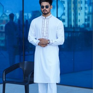 Premium White Embroidered Panjabi – Signature Collection