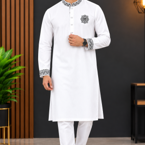Royal Elegance – White Embroidered Panjabi