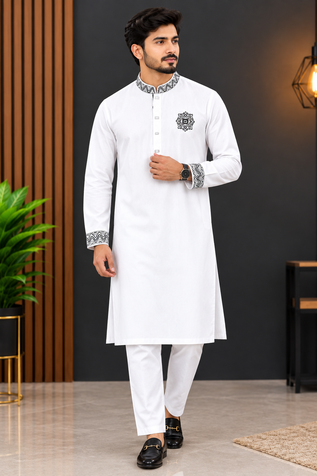 Royal Elegance – White Embroidered Panjabi