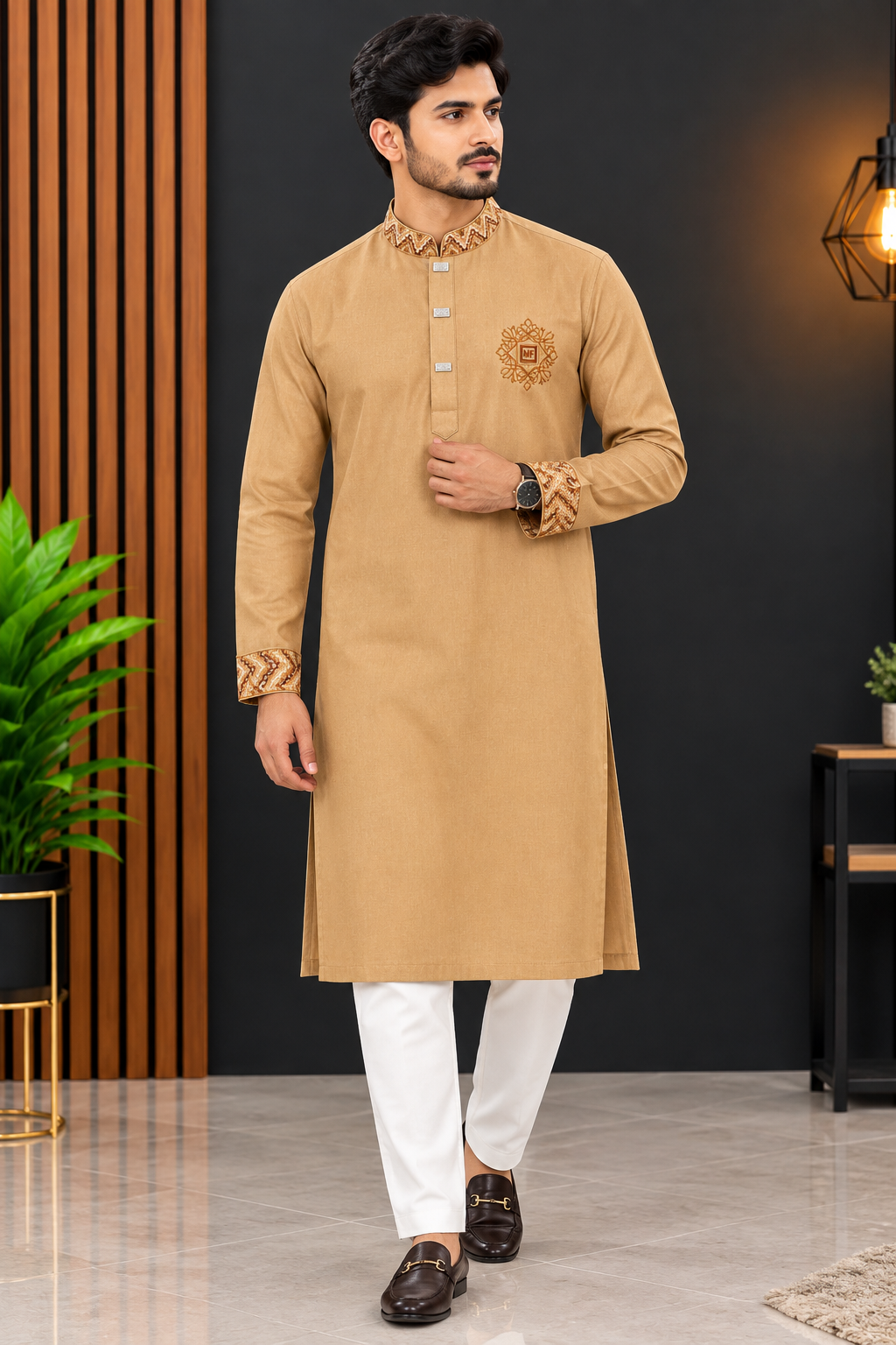 Royal Elegance – Light Brown/Embroidered Panjabi