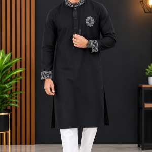 Royal Elegance – Black Embroidered Panjabi