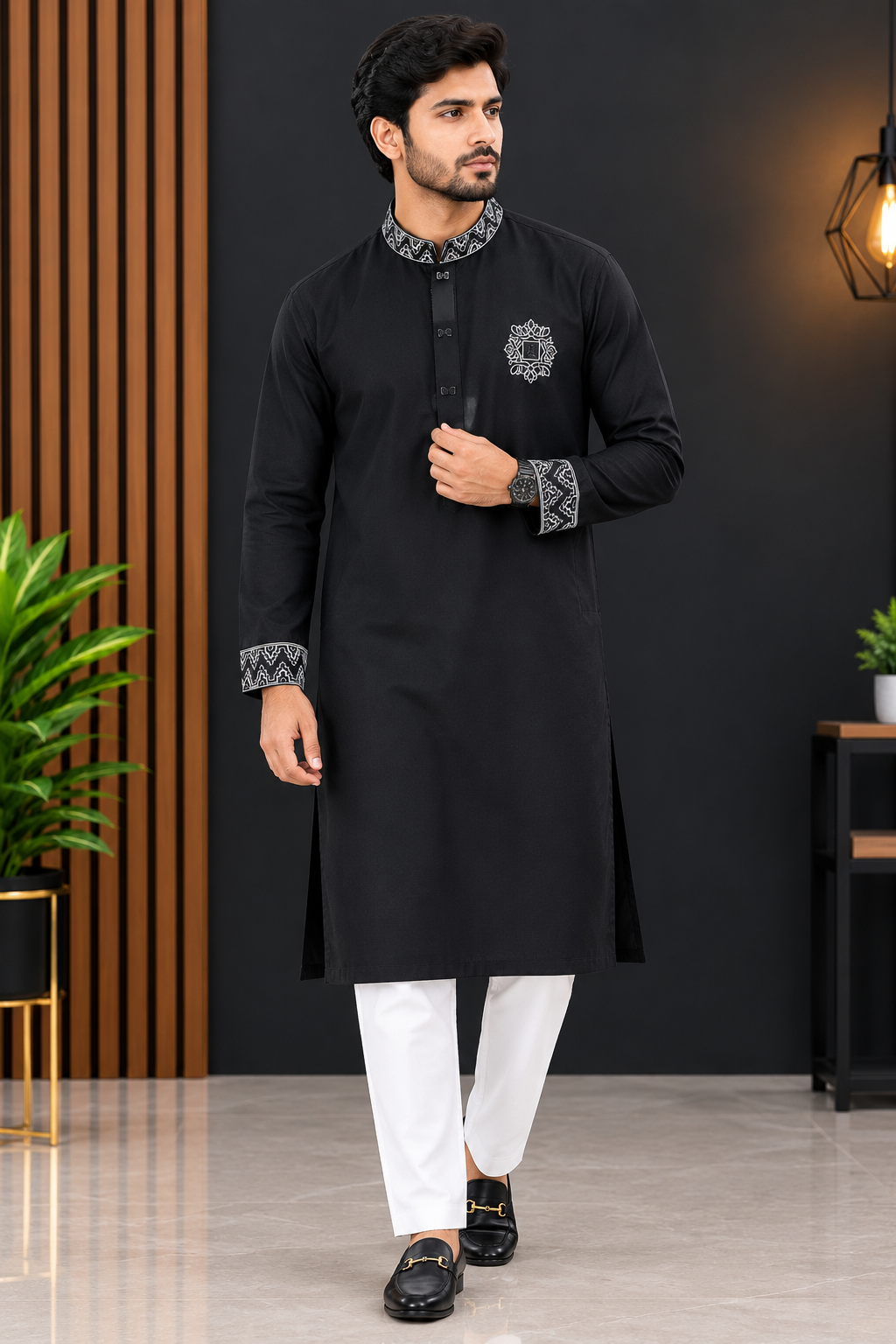 Royal Elegance – Black Embroidered Panjabi