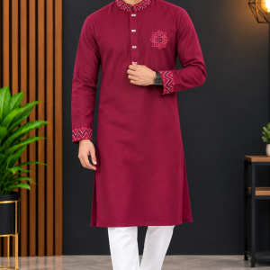 Royal Elegance – Deep Maroon/Embroidered Panjabi