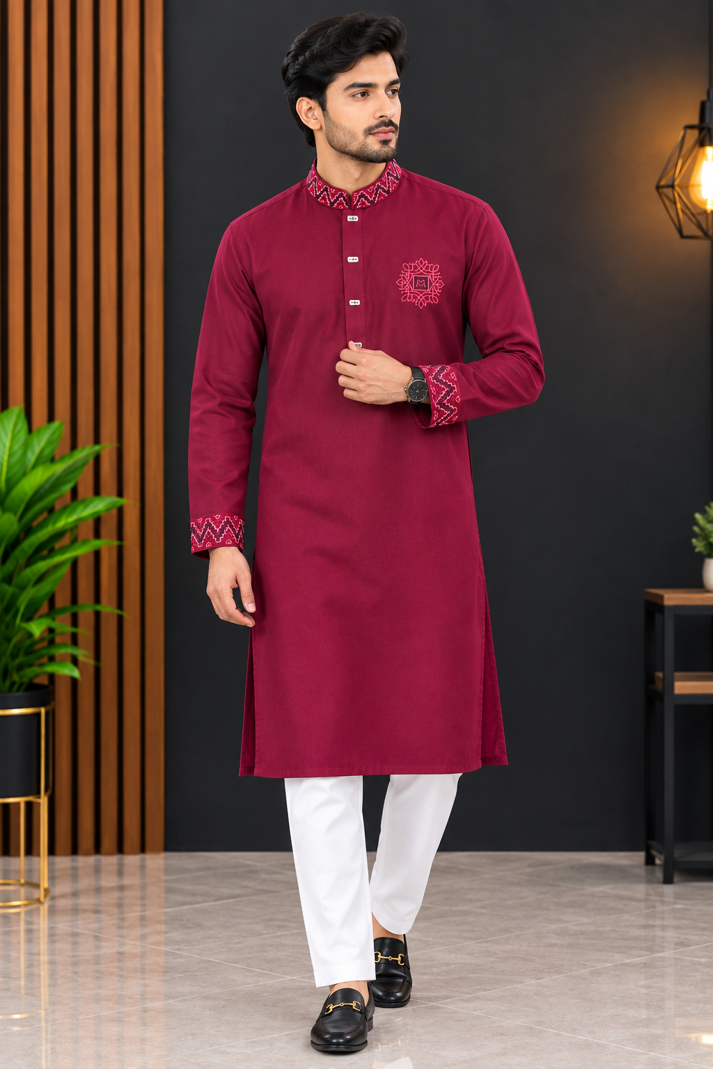 Royal Elegance – Deep Maroon/Embroidered Panjabi